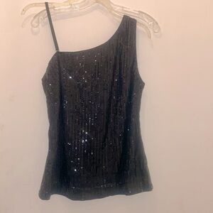 Grace Karin black sequin one shoulder top size M 90’s style